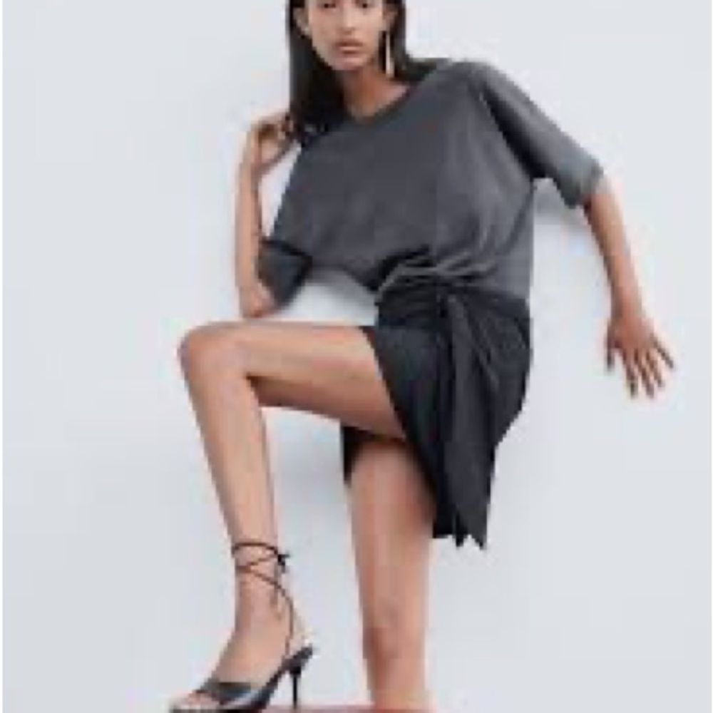 Zara draped miniskirt with sash tie BLK Sz large NWT